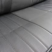 Rear Seat Cover in Black Soft Grain Vinyl outers with Black Basketweave centres and Black Soft Grain Vinyl Piping for Classic Mini  
