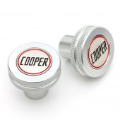 Classic Mini Cooper Knurled & Badged Seat Tilt Knobs - Silver 