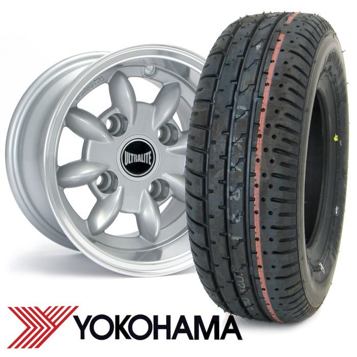 6" x 10" silver Ultralite alloy wheel and Yokohama A008 tyre package